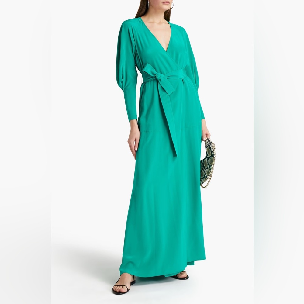 A.l.c Nakia Silk Crepe De Chine Maxi Wrap Dress In Green $1342